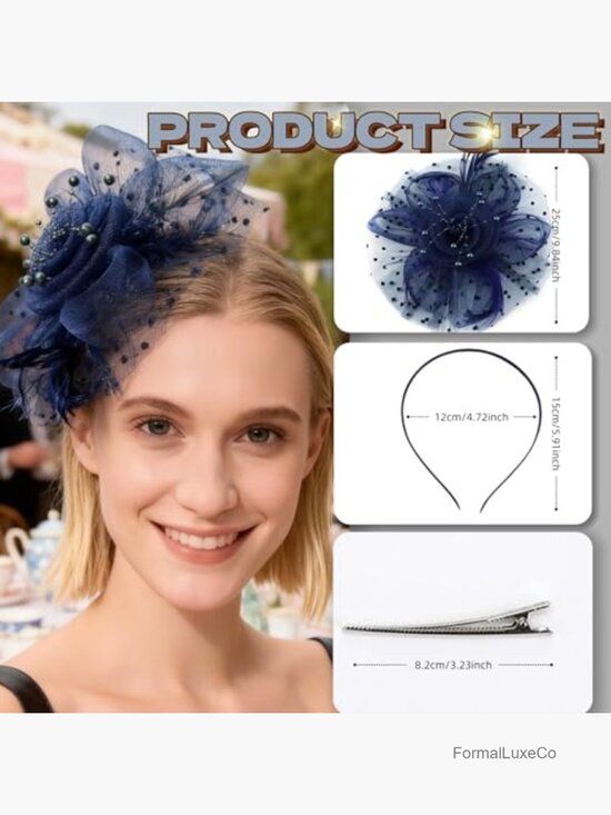8 Vintage Feather Floral Fascinator Hats Set - Mesh Headband & Clip for Tea main image 5